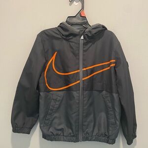 Nike Full Zip Swoosh Windbreaker Jacket Charcoal Bright Orange Kid’s Size 4 XS